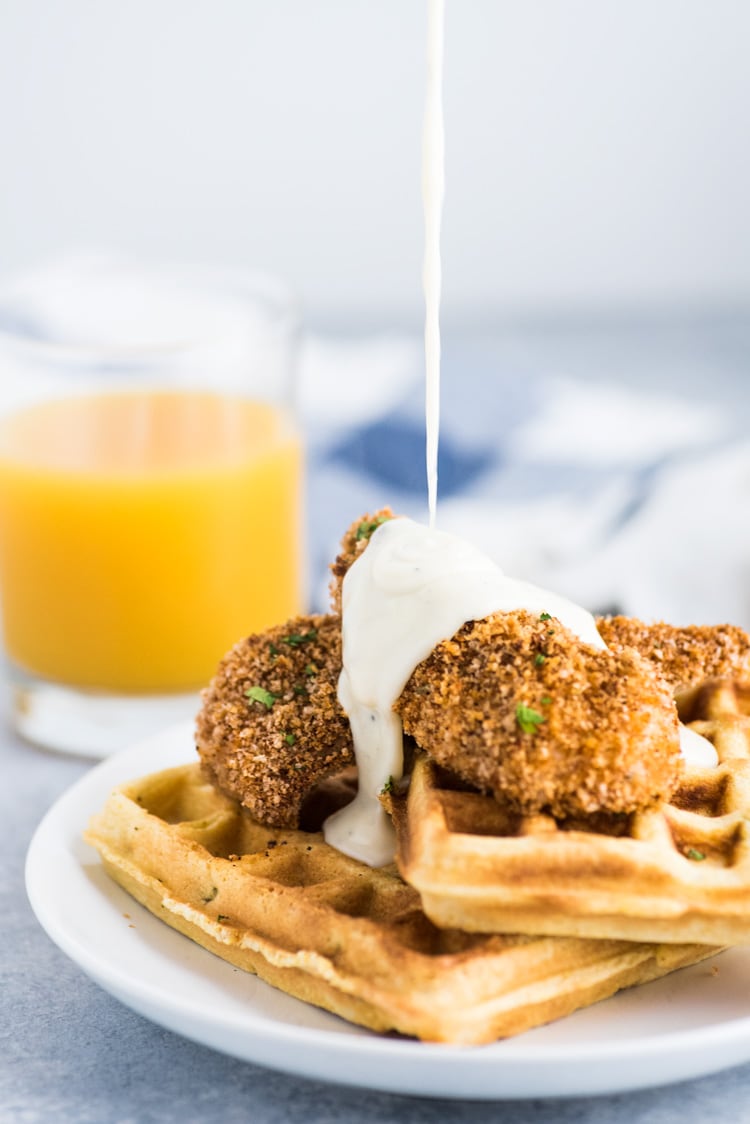 Jalapeno Cornbread Waffles with Chicken and Gravy Isabel Eats
