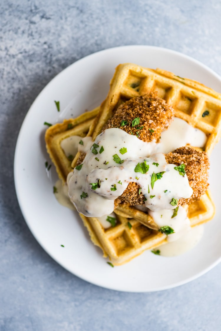 Jalapeno Cornbread Waffles with Chicken and Gravy Isabel Eats