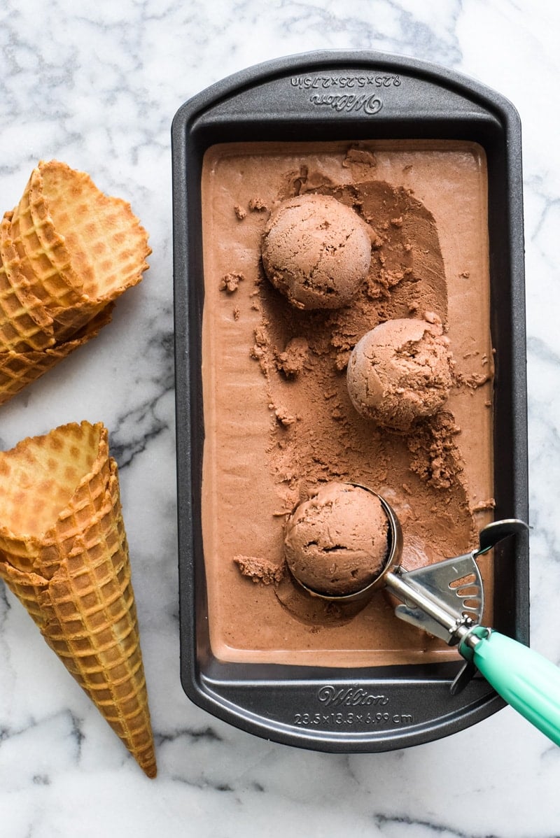 This No Churn Mexican Chocolate Coconut Ice Cream is made with cocoa powder, cinnamon and sea salt for an easy decadent end of summer dessert!