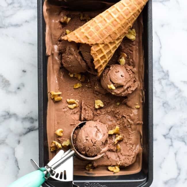 This No Churn Mexican Chocolate Coconut Ice Cream is made with cocoa powder, cinnamon and sea salt for an easy decadent end of summer dessert!