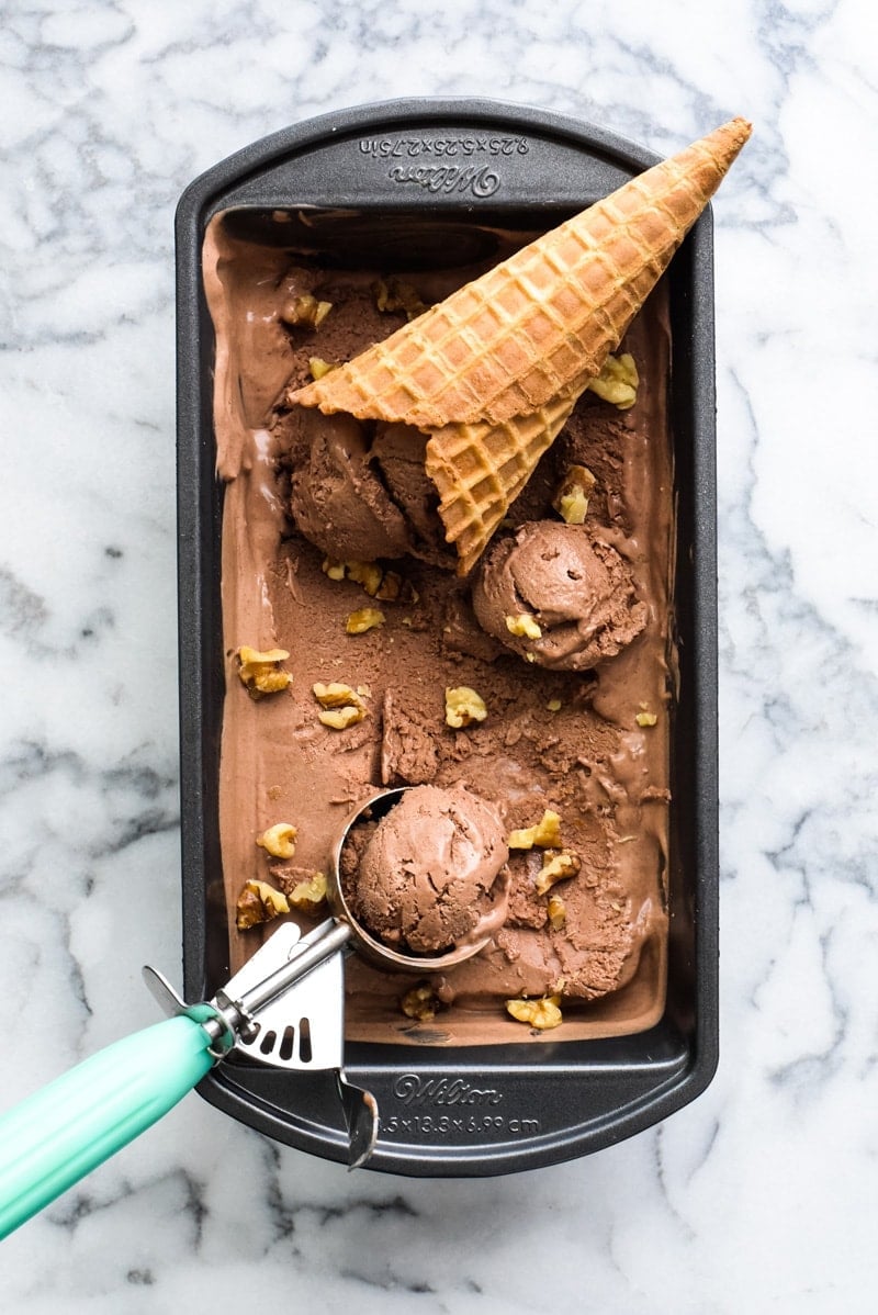 This No Churn Mexican Chocolate Coconut Ice Cream is made with cocoa powder, cinnamon and sea salt for an easy decadent end of summer dessert!