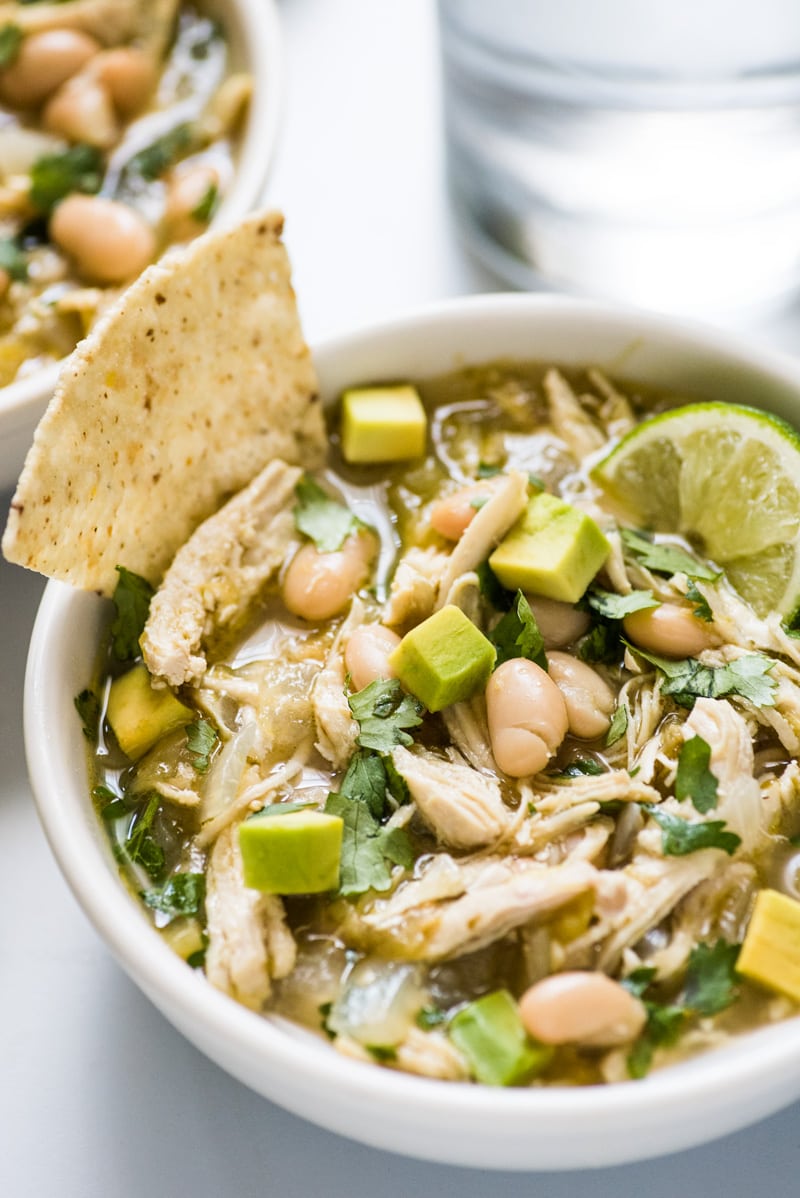 White Bean Chicken Chili Verde Soup - Isabel Eats