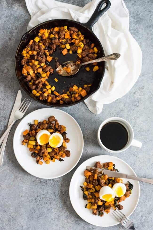 Mexican Chorizo Sweet Potato Hash with Soft Boiled Eggs - Isabel Eats