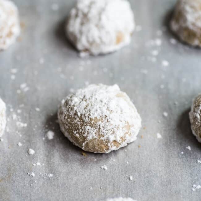 These Mexican Wedding Cookies (Polvorones) are rich, buttery and crumbly shortbread cookies that melt in your mouth and are absolutely irresistible!