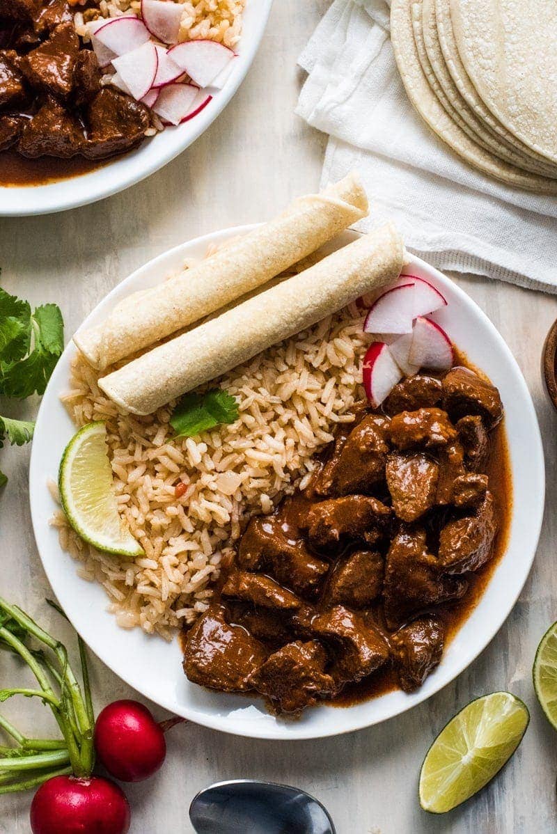 This Chile Colorado recipe combines tender pieces of beef with a rich and flavorful red chile sauce. Serve with rice for an authentic Mexican dinner!