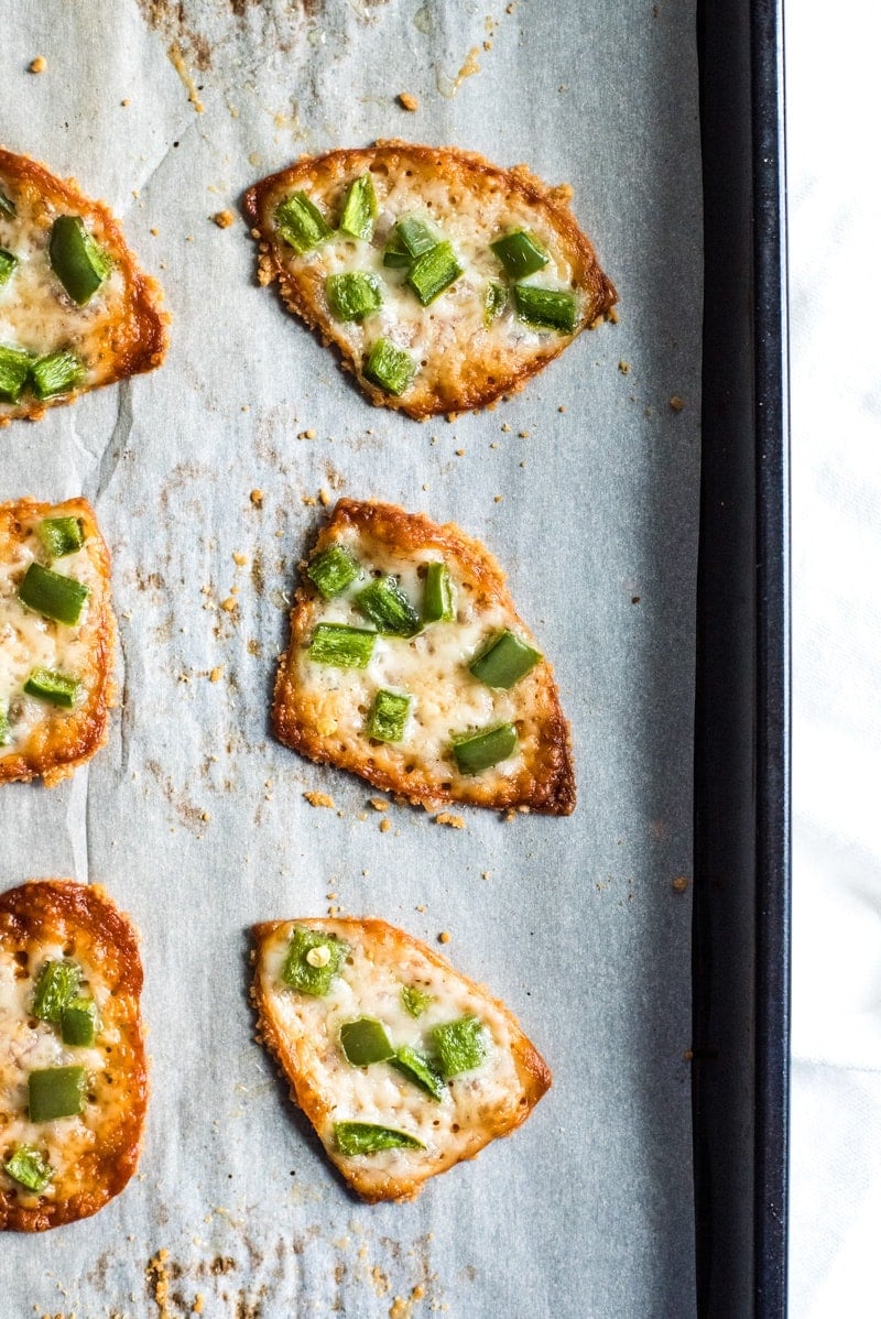 These Jalapeno Parmesan Crisps are an easy low carb snack that will satisfy your cravings for crunchy, salty and cheesy chips! Ready in only 15 minutes!
