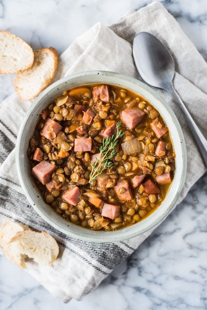 Spicy lentil soup in a bowl