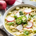 Chicken Pozole Verde is a comforting Mexican soup filled with shredded chicken and hominy in a comforting green chile broth. (gluten free, freezer friendly)