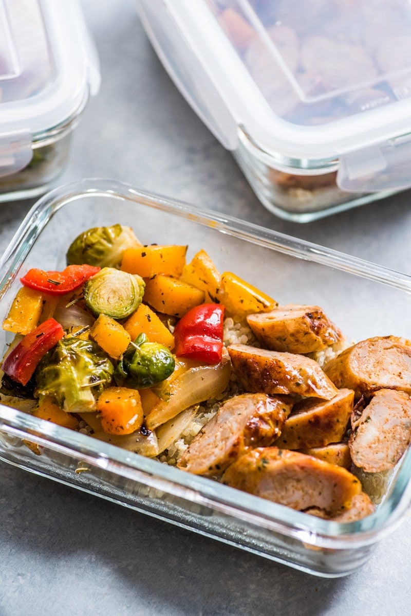 This Healthy Sheet Pan Sausage and Veggies recipe is easy, delicious and perfect for meal prep. It's gluten free, dairy free, paleo and Whole30.