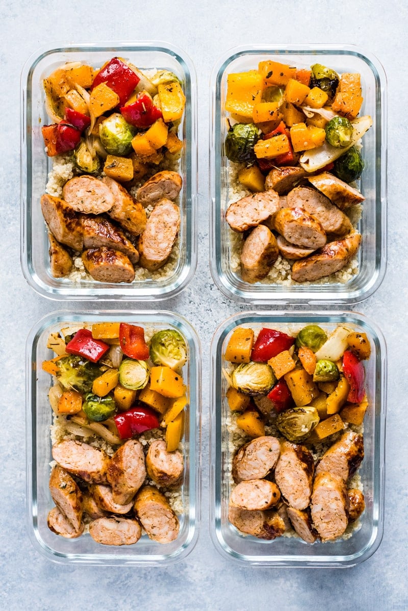 This Healthy Sheet Pan Sausage and Veggies recipe is easy, delicious and perfect for meal prep. It's gluten free, dairy free and paleo and Whole30.