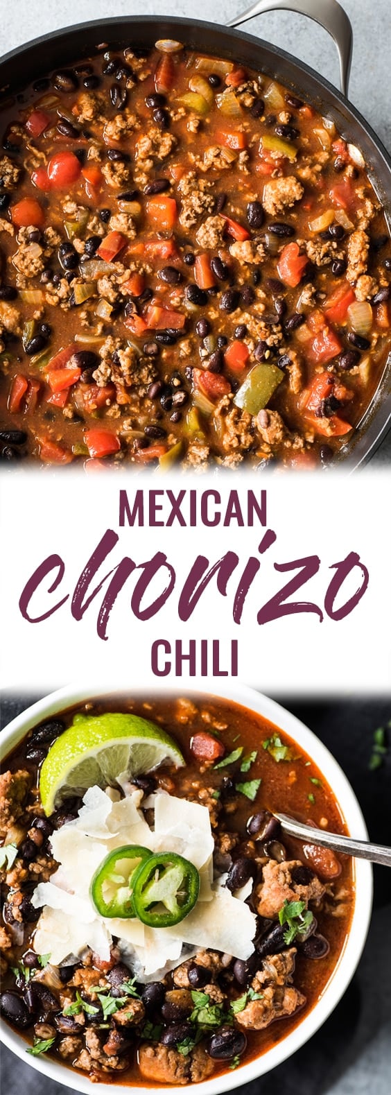 This Mexican Chorizo Chili is a warm and comforting one-pot meal perfect for the fall and winter months! (freezer friendly, gluten free) #chorizo #mexicanchili #chili #mealprep
