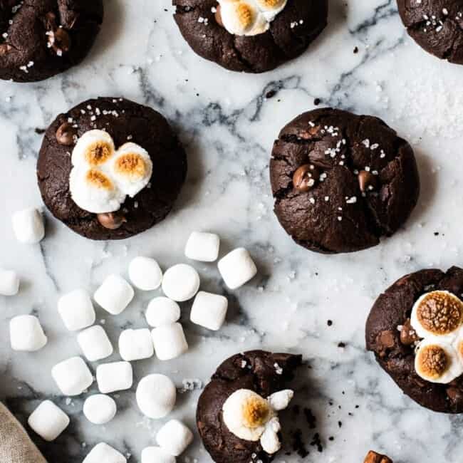 These Mexican Hot Chocolate Cookies are super chocolaty, made with cinnamon and chili powder for a little Mexican twist and topped with mini marshmallows!
