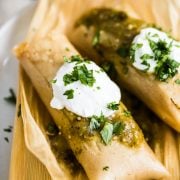 Tamales de Rajas (Vegetarian Tamales) on a plate ready to eat.