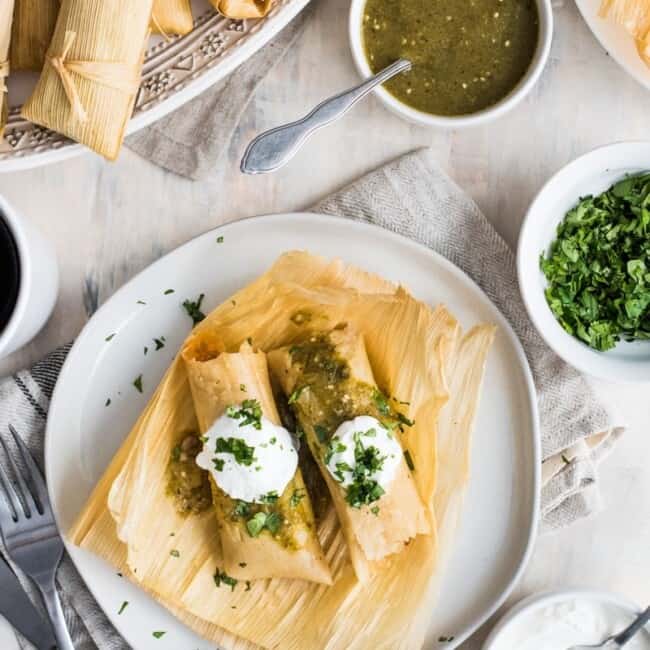 A Mexican classic, these Green Chile and Cheese Vegetarian Tamales are filled with roasted poblano peppers and spicy pepper jack cheese. Also gluten free!