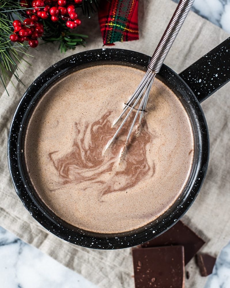 This Mexican Hot Chocolate made with 100% unsweetened cocoa powder, cinnamon and a hint of chili will warm you up from the inside out!