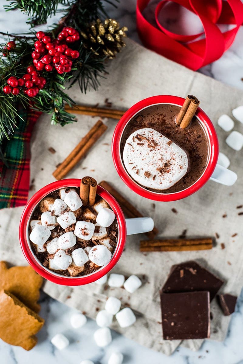 This Mexican Hot Chocolate made with 100% unsweetened cocoa powder, cinnamon and a hint of chili will warm you up from the inside out!