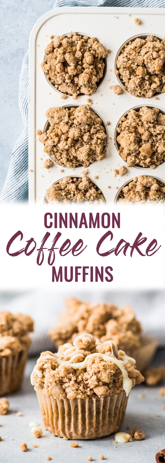 These cinnamon coffee cake muffins topped with a crunchy streusel topping are made with Greek yogurt for a healthier homemade treat! #coffeecake