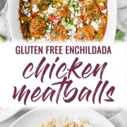 Gluten free chicken meatballs covered in a red enchilada sauce