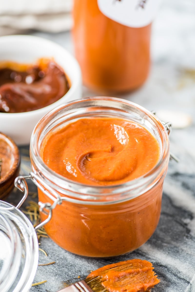 This homemade Sugar Free BBQ Sauce is made with chipotle peppers, caramelized onions and a blend of spices that's healthy, wholesome and insanely addicting! It's gluten free, dairy free, paleo, vegetarian and vegan. #bbqsauce #barbecue #sugarfree #bbq