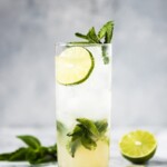 side shot of a mojito in a glass