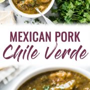 This Mexican Pork Chile Verde is made of tender pieces of pork simmered in a flavorful tomatillo and chile broth. Serve in a bowl or with a side of rice for an authentic Mexican meal! (low carb, gluten free, paleo)