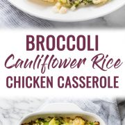 This low carb and cheesy Broccoli Cauliflower Rice Chicken Casserole recipe is perfect for dinner and makes great leftovers. It's also gluten free!