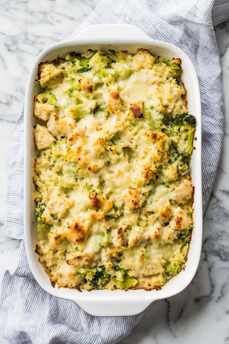 This low carb and cheesy Broccoli Cauliflower Rice Chicken Casserole recipe is perfect for dinner and makes great leftovers. It's also gluten free!