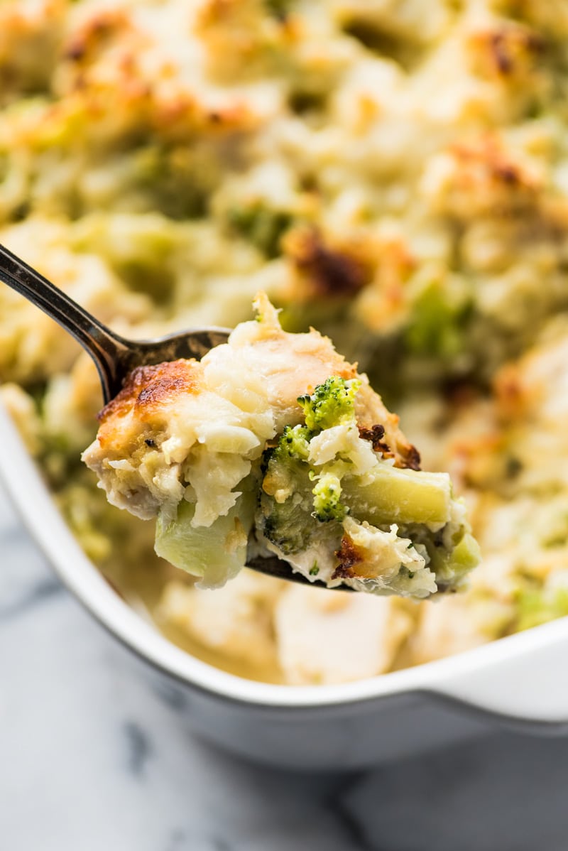 This low carb and cheesy Broccoli Cauliflower Rice Chicken Casserole recipe is perfect for dinner and makes great leftovers. It's also gluten free!