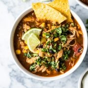 This Mexican Chicken Tortilla Soup has the perfect amount of spice alongside a healthy serving of vegetables, all in a warm, comforting broth. (gluten free, low carb, freezer friendly)