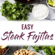 These Easy Steak Fajitas are juicy, tender, flavorful and way better than the ones at your favorite Mexican restaurant! Served with a healthy dose of peppers and onions, these fajitas are gluten free and low carb. #steakfajitas #fajitas #mexican #cincodemayo