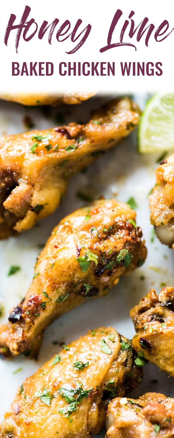 This easy oven baked chicken wings recipe creates flavorful crispy wings without using extra flours or coatings, making them healthier than all those others! Topped with a finger-licking good honey lime sauce, these wings are gluten free, low carb and paleo. #chickenwings #paleo #lowcarb #appetizer #wings