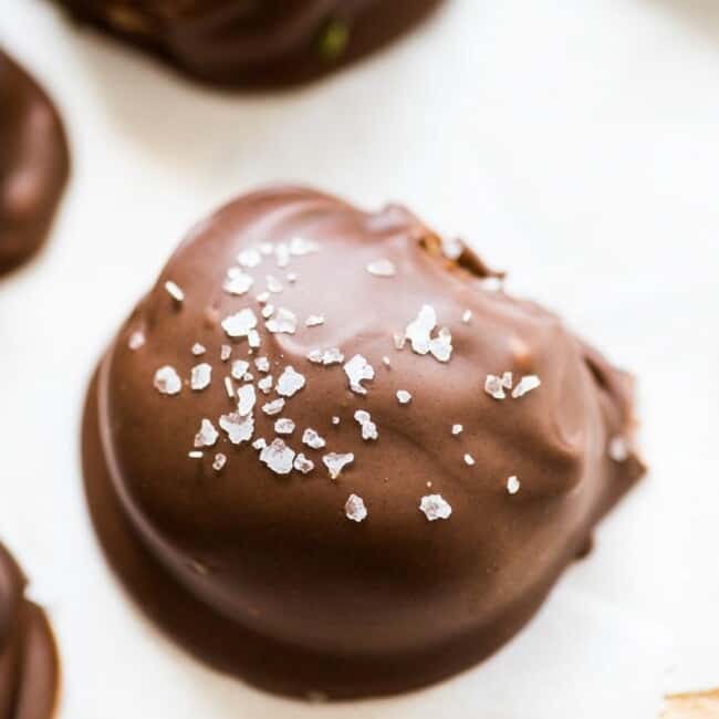 These chocolate covered almond butter balls are made with only 3 ingredients and are the perfect healthy dessert! All you need is almond butter, coconut flour and chocolate chips! (gluten free, paleo, vegetarian, vegan)