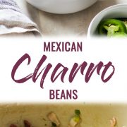 Charro Beans are Mexican-style pinto beans cooked in a broth made from bacon, onions, garlic, chipotle peppers, tomatoes and other delicious spices. Great as a side dish or as a full meal served with some cornbread! #mexican #glutenfree #beans | Made on the stovetop, these authentic charro beans are easy to make, and very filling and full of fiber.