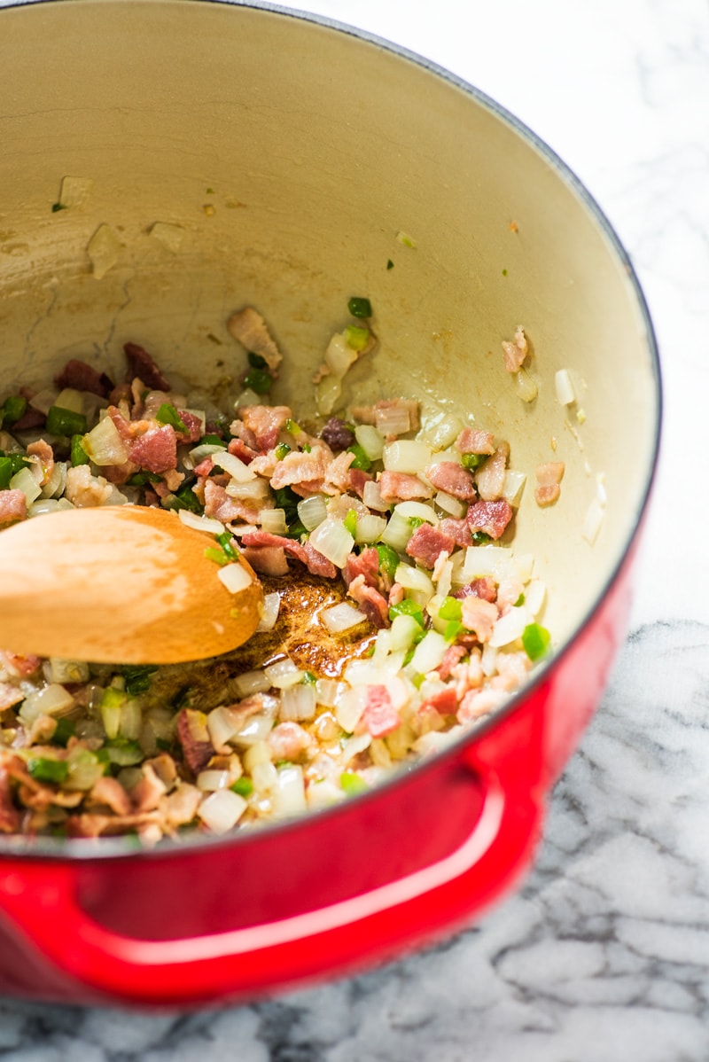 How to make charro beans - second step is to cook bacon.