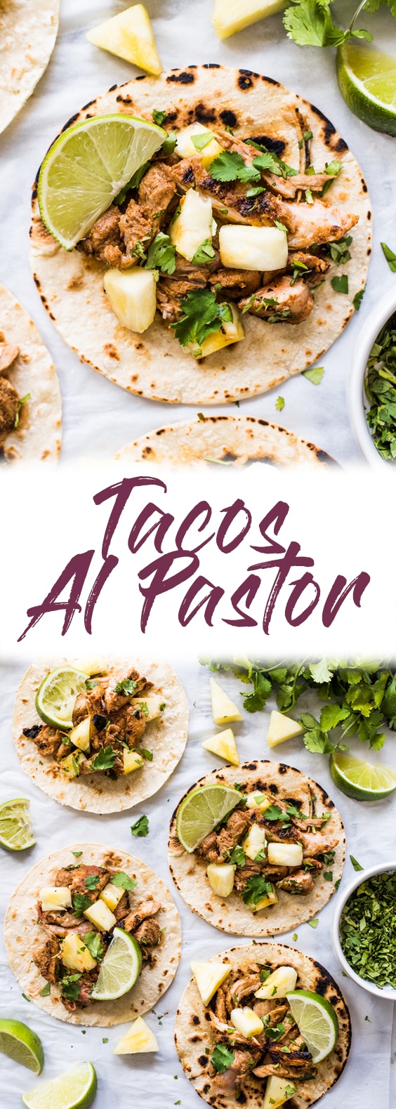 Mexican Tacos Al Pastor made with sweet, tangy and smokey marinated pork grilled to perfection and served with fresh pineapple. The best summer tacos! #mexican #tacos #pork #glutenfree