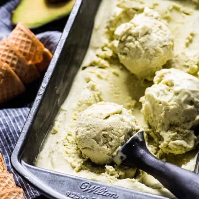 No ice cream maker? No problem! This no churn Avocado Ice Cream is creamy, rich and smooth. All you need is a mixer! (gluten free, vegetarian) #avocado #icecream #nochurn #mexican