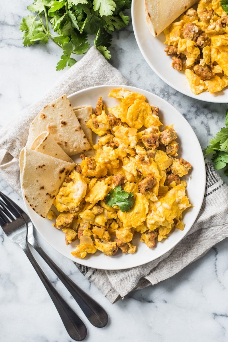 This Chorizo and Eggs recipe is an easy to make Mexican breakfast full of delicious authentic flavors ready in under 25 minutes! (low carb, paleo, gluten free, vegetarian option available)