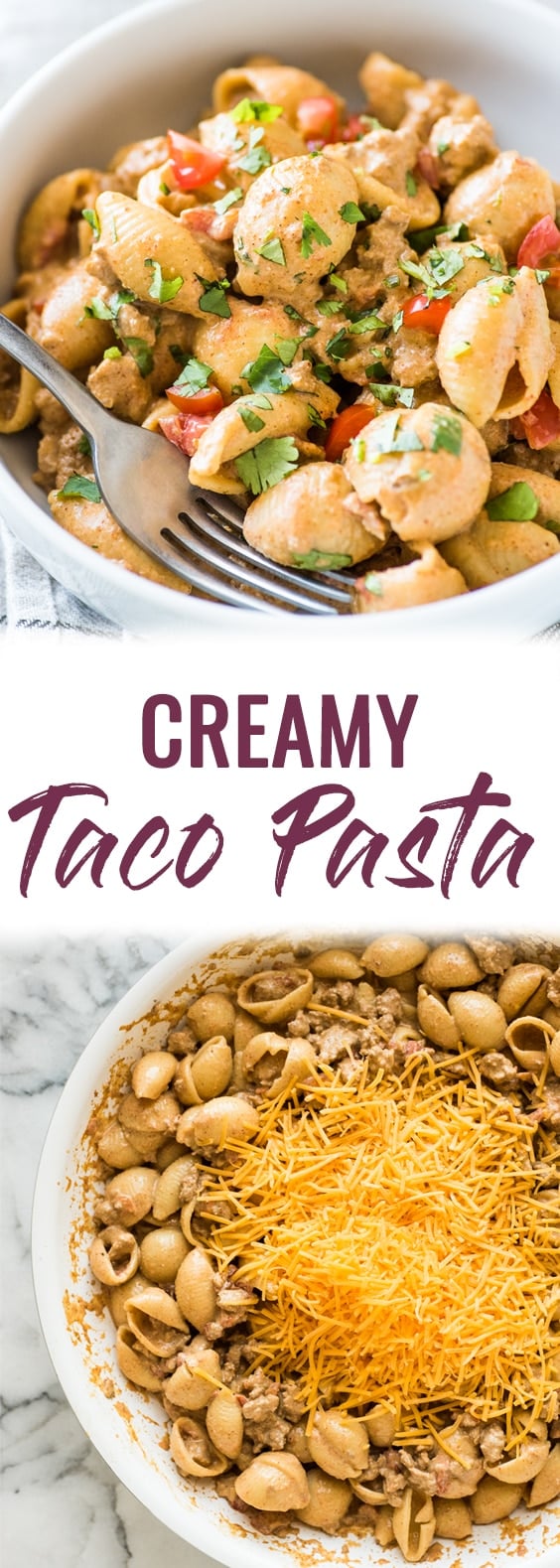 This Creamy Taco Pasta is a cheesy, ooey-gooey and addicting one pot meal perfect for any night of the week. Like a cheesy hamburger helper but so much better! #dinner #pasta #mexican