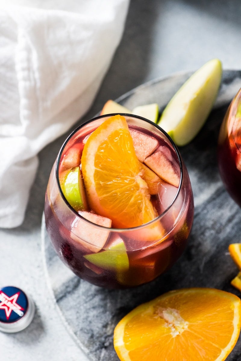 Easy sangria recipe made with red wine, apples and oranges.