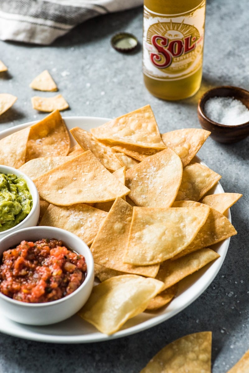 Homemade tortilla chips on a plate