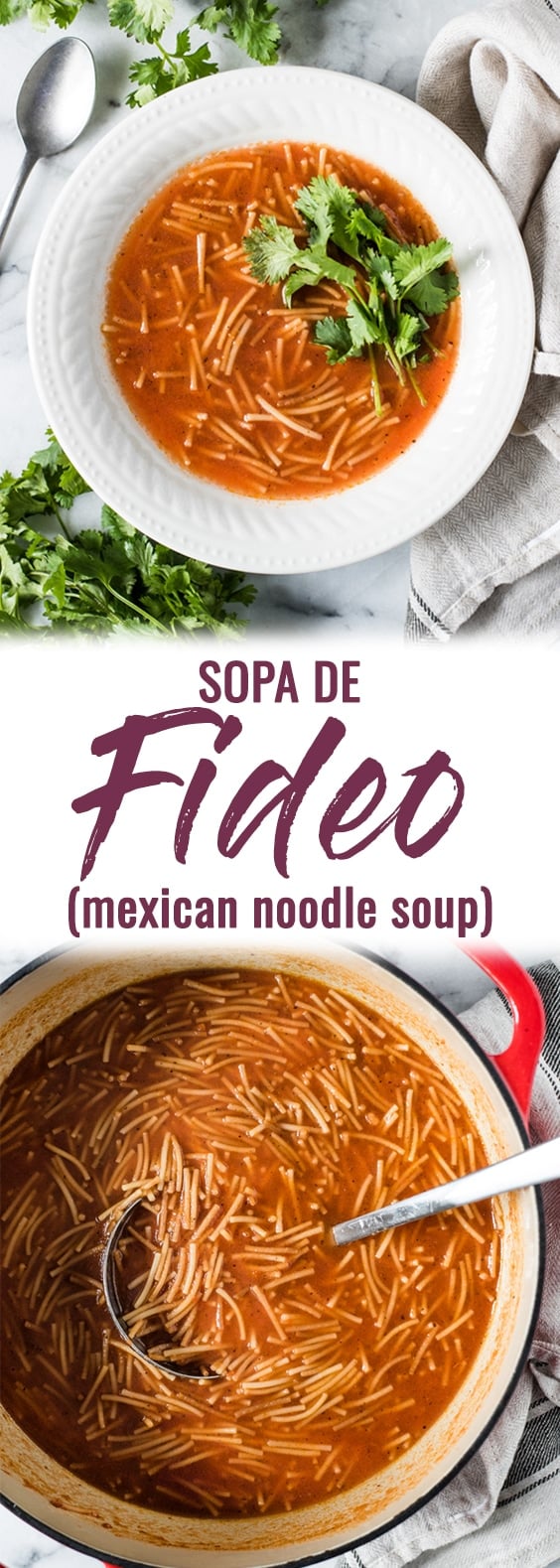 Sopa de Fideo, also known as Mexican noodle soup, is a tomato-based soup that's easy to make and perfect for the whole family! This satisfying and comforting soup is also vegetarian and vegan. #sopadefideo #mexican #soup #vegan #vegetarian