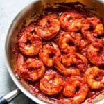Camarones a la Diabla are juicy, large shrimp covered in a bright red chile pepper sauce that are ready to eat in 30 minutes! (gluten free, low carb, paleo) | Also known as diablo shrimp or spicy deviled shrimp.