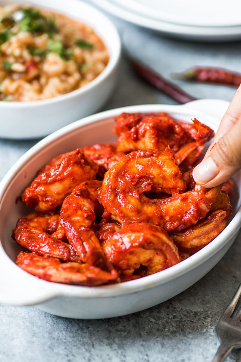 Camarones a la Diabla (also known as diablo shrimp) are juicy, large shrimp covered in a bright red chile pepper sauce that are ready to eat in 30 minutes! (gluten free, low carb, paleo)