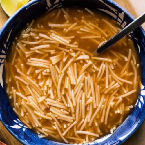 Sopa de Fideo (Mexican noodle soup) in a bowl ready to eat.