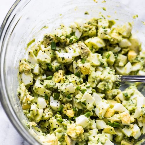 Avocado Egg Salad in a glass bowl.