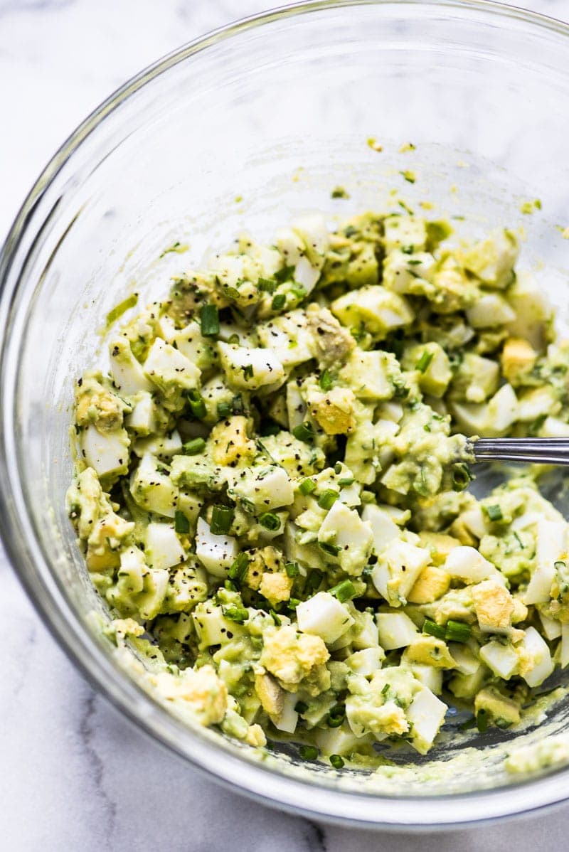 Avocado Egg Salad in a glass bowl.