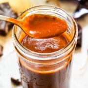 Made with dried chiles and a piece of Mexican chocolate, this Red Enchilada Sauce recipe is perfect in many dishes including enchiladas! (gluten free, vegetarian)