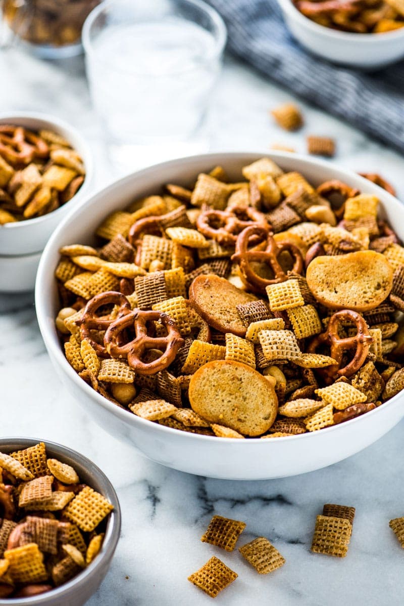 This Chex Mix recipe is easy to make and brings together all the crunchy, salty and delicious buttery flavors with a hint of smoky spicy goodness! It's the perfect snack for sharing!