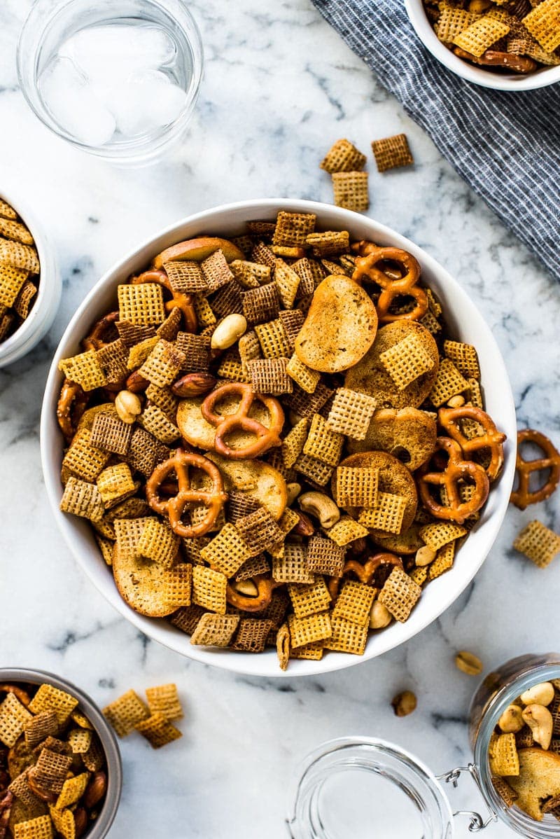 This Chex Mix recipe is easy to make and brings together all the crunchy, salty and delicious buttery flavors with a hint of smoky spicy goodness! It's the perfect snack for sharing!