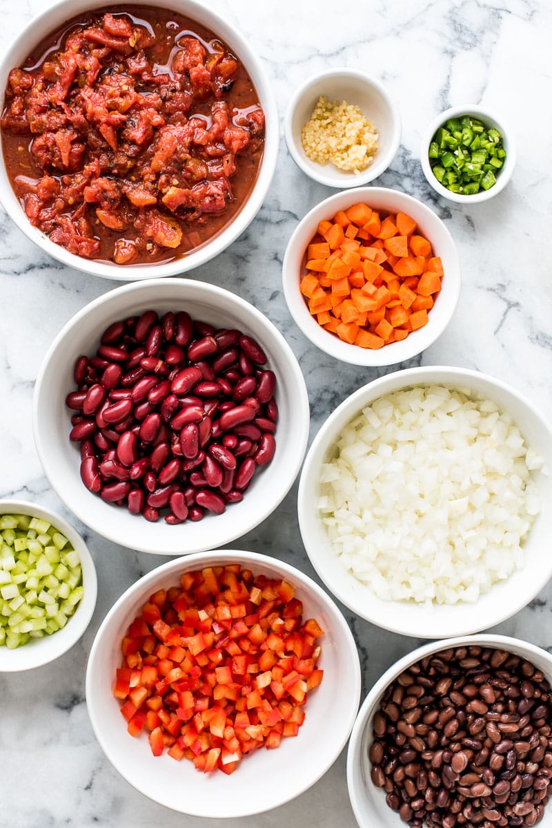 This Spicy Vegetarian Chili is thick, satisfying and super filling! Serve it with your favorite toppings for an easy and healthy meatless meal. (gluten free, vegetarian, vegan)